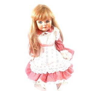Vtg Antique 24" Articulated German Composition Doll Long Blonde Hair Blue Eyes